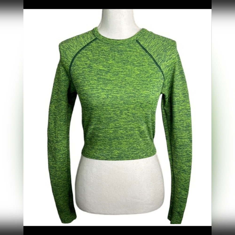 Green Marled Cropped Long Sleeve Athletic Top Size Medium